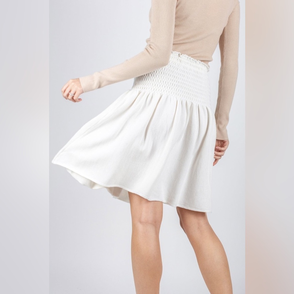 YAKIRA BELLA White Scrunch Ruched High-Waist Elastic Knee-Length Modest Skirt M - Picture 3 of 16